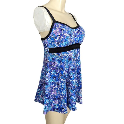Fit 4 U Swim Dress Skirt Size 8 Blue Black Floral Adjustable Straps - Picture 4 of 18