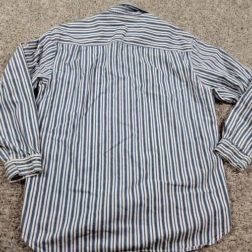 Guess Jeans Shirt Mens Large Blue Denim Button Up Western Stripe Long Slv Stains - Picture 11 of 12