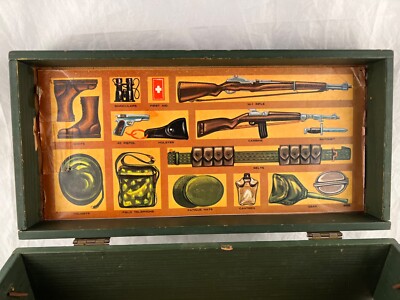 Vintage 1960's GI Joe Footlocker Wood Army Green Storage Box Vintage 1960's GI Joe Footlocker Wood Army Green Storage Box