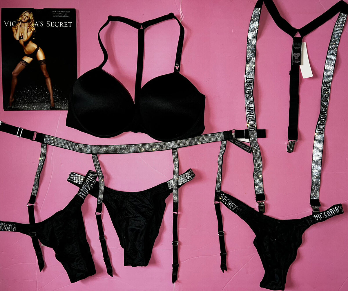 Victoria s Secret 34D Conjunto Sujetador Liguero Bragas Liguero Brillo Tira