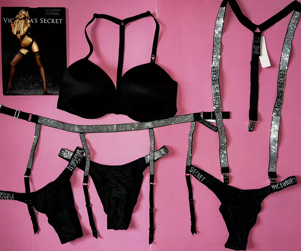 Victoria's Secret 34D Conjunto Sujetador+Liguero+Bragas+Liguero Brillo Tira