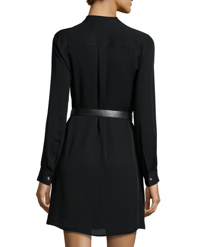 Michael Kors $325 Navy Blue Belted Patch Pockets Silk Shirt Dress Size 00 NWD - Picture 2 of 11