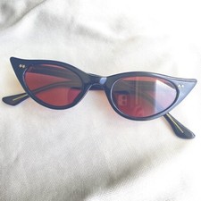 MCM Vintage 50s 60s Mod Black Skinny Cat Eye Sunglasses - made in JAPAN