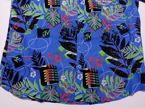 Rue 21 MTV Music Television Short Sleeve Hawaiian Camp Shirt Blue Large L ~ New - Picture 5 of 7