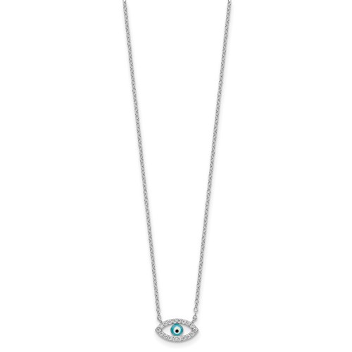Sterling Silver Enamel Eye w/CZ Necklace 18" - Bild 2 von 4