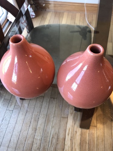 Pair of West Elm Dark & Light Salmon Colored Vases, 5.5” Tall - Picture 10 of 10