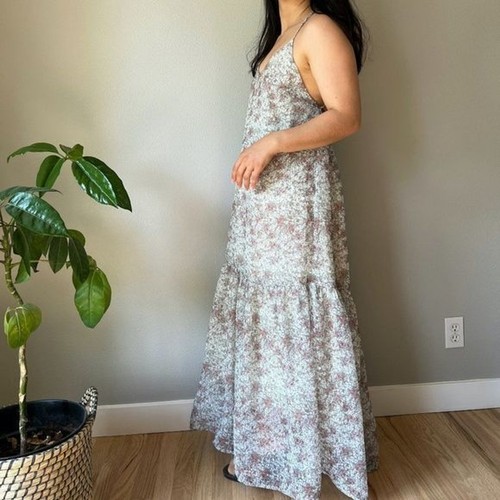 Lulus green floral tiered backless maxi dress Medium boho strappy dreamy romance - Picture 6 of 7