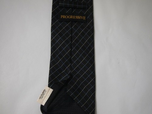 Vtg Progressive Mens Necktie Tie Black Blue Silver Checkered 59" Career - Picture 3 of 4