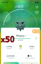 50x Pineco Pokemon Bundle !! Good Chance of Lucky and Good IVs !! Go