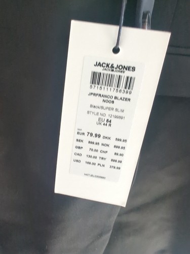 JACK & JONES Men's Jprfranco Blazer Noos UK 44R Black Jacket - Picture 5 of 16