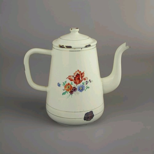 Vintage floral COFFEE POT Enamelware Roses Enamel Tea pot Cafetiere - Picture 6 of 9