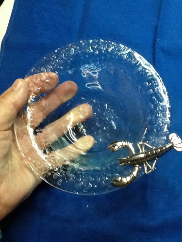 GLASS BOWL 6.5 IN W/METAL LOBSTER HAND BLOWN 040625A - Picture 2 of 7