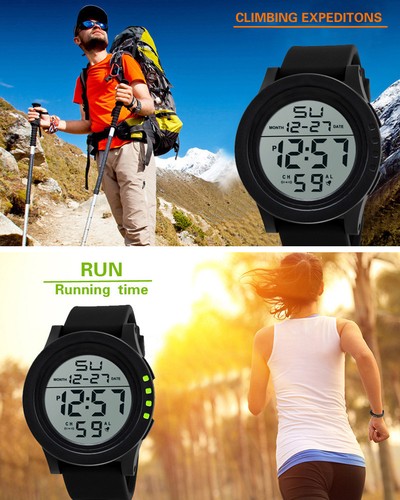 Men's Women Digital Sports Watch LED Screen Large Screen Military Black UK Stock - Picture 6 of 15