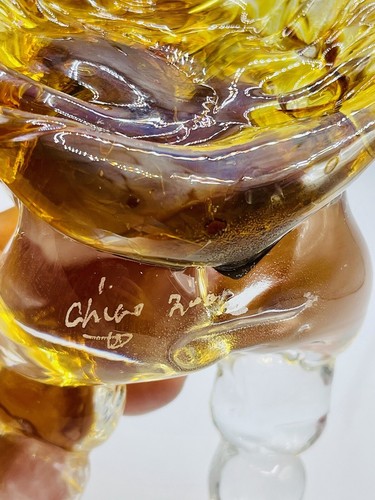 Sitting Baby Angel Cherub Art Glass Paperweight Artist Signed Amber Clear 4.5” - Picture 2 of 8