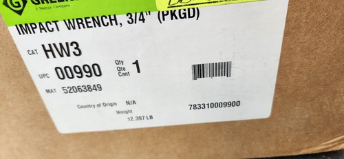 Greenlee HW3 3/4" SQ Drive Hydraulic High Torque Impact Wrench 1283 ft-lb. NEW - Picture 2 of 10