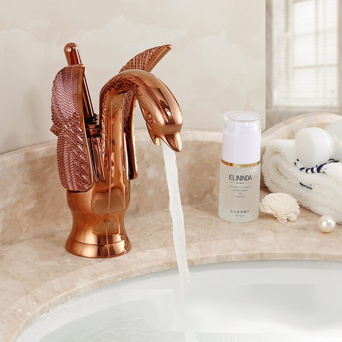 Badezimmer Messing Roségold Schwan Wasserhahn Waschbecken Wasserhahn Warm- und Kaltwassermischer Wasserhahn - Bild 3 von 5