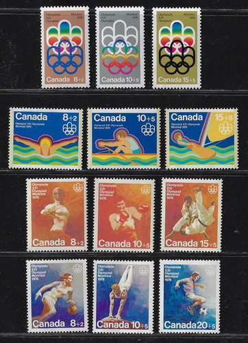 Canada Semi-Postal Stamps — Set of 12 — 1974-76, Olympiad Montreal #B1-12 — MNH