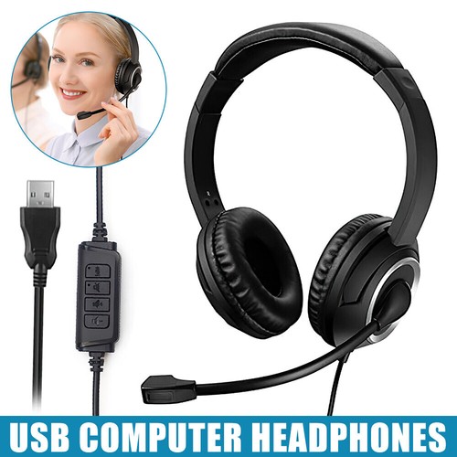 USB Wired Headset Headphone with Mic Noise Cancelling for PC Laptop Call Office~ - Afbeelding 8 van 14