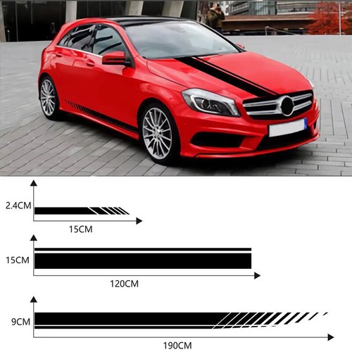 Calcomanía adhesiva de vinilo a rayas de carreras de faldón lateral negro para Mercedes Clase A B C C43 - Imagen 5 de 6