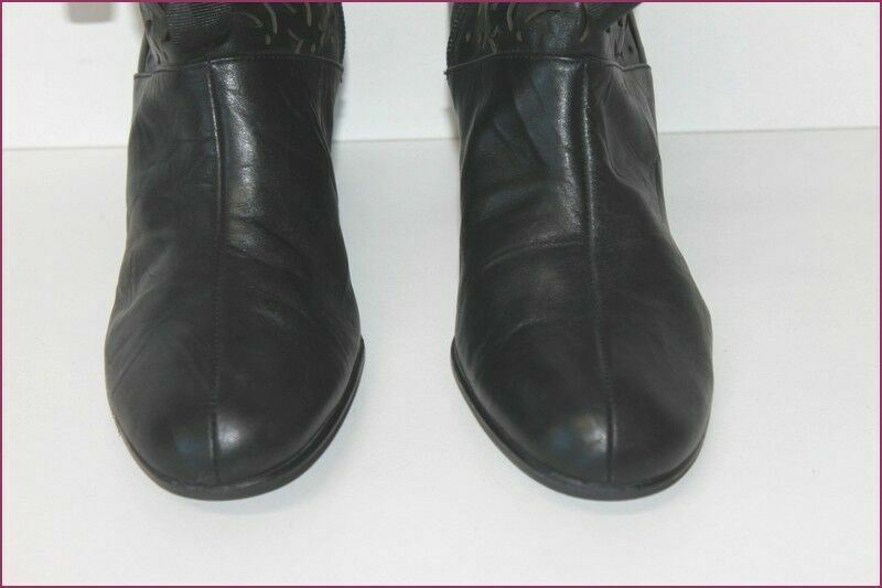 Bottines Heyraud En Cuir Noir Ajouré Avec Rubans - Taille 40 - Occasion Très Bon état