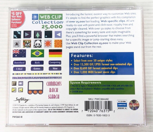 Softkey Web Clip Collection 25000 Images PC CD ROM Windows 95 Software Rare - Picture 3 of 3