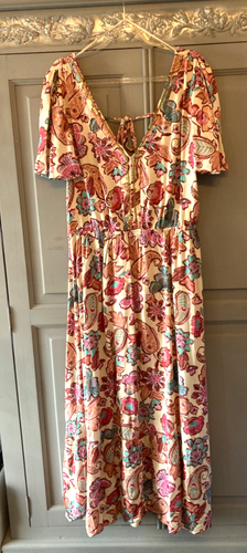 Monsoon Maxikleid Kaftan V-Ausschnitt Gr. M Paisley Blumen Print Strand Festival Hobo