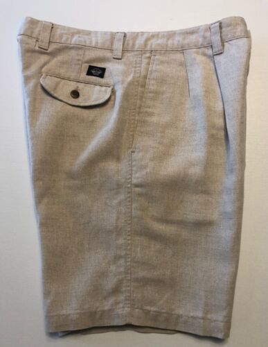 Vintage 90er Dockers Khakis Short Größe 34 Leinenmischung Plissee beige Taschen