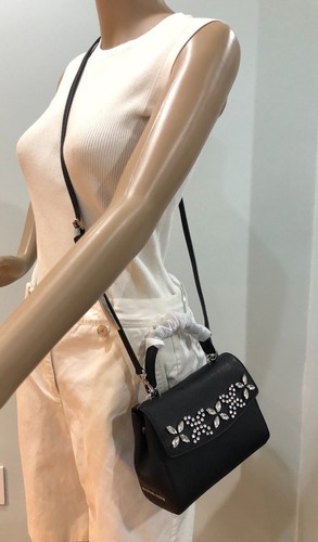 MICHAEL KORS MK Ava crystal jewel satchel crossbody bag leather pink, black new - Picture 4 of 12