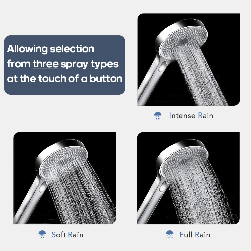 Decaura Large 130mm Hand Held Shower Head Bathroom Quick Clean Chrome 3-Mode ABS