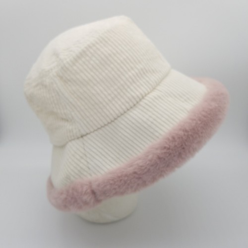 Sombrero Cloche Cubo Pescador Piel Sintética Rosa Pana Blanco Crema Cálido Invierno - Imagen 5 de 8