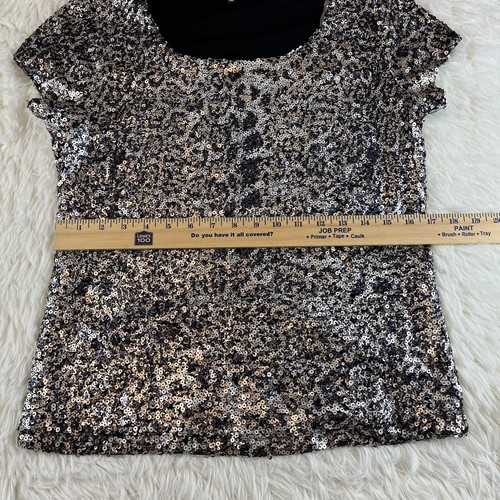 Jones New York Collection Silver Sequins Women's Small Short Sleeve Blouse - Picture 3 of 10