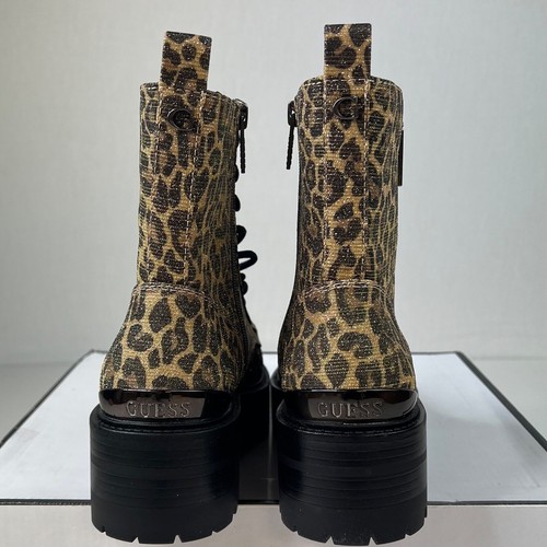 GUESS Fearne 2 Fashion Combat Ankle Booties Gold Leopard US 7 M Lace Up Lug Sole - Bild 6 von 10