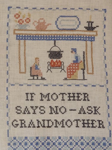 If Mother Says No - Ask Grandmother Completed Cross Stitch Sampler 12" x 16" - Picture 3 of 3