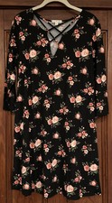 Nine Britton Women’s Black Floral Casual Dress Stretch Criss Cross Detail Large