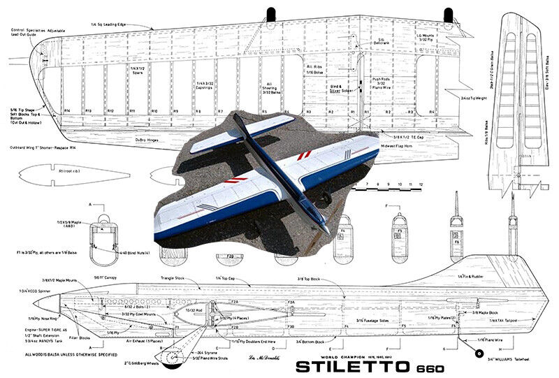 Model Airplane Plans (UC): STILETTO 660 59" Stunt for .46 by Les McDonald 