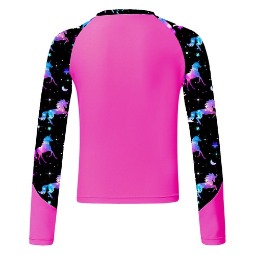 Kids Girls Long Sleeve Swim Top Quick Drying UPF 50+ Rash Guard Top Bathing Top - Picture 40 of 70