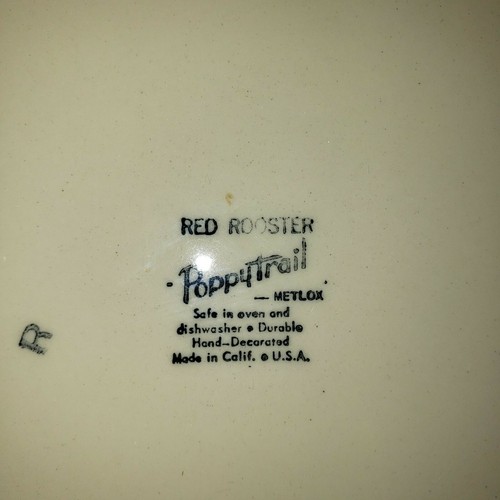 Piatto gallo rosso Metlox Poppy Trail vintage anni '50 dieci pollici - Foto 5 di 8