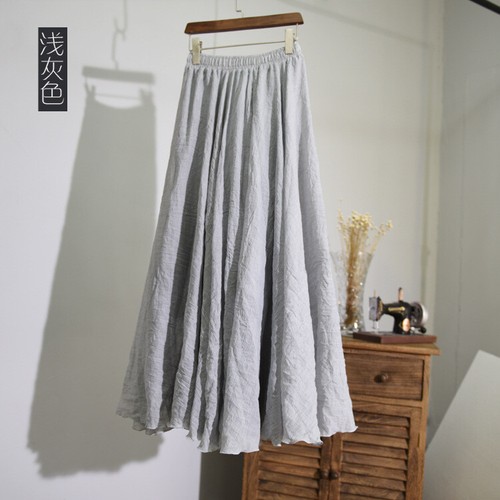 Summer Women Skirt Linen Cotton Long Skirts Elastic Waist Boho Maxi Beach Skirts - Picture 38 of 44