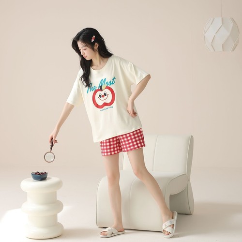 Women Cute Pajama Set Short Sleeve Crew Neck Shorts Summer Cartoon 2 Piece Pjs - Picture 54 of 92