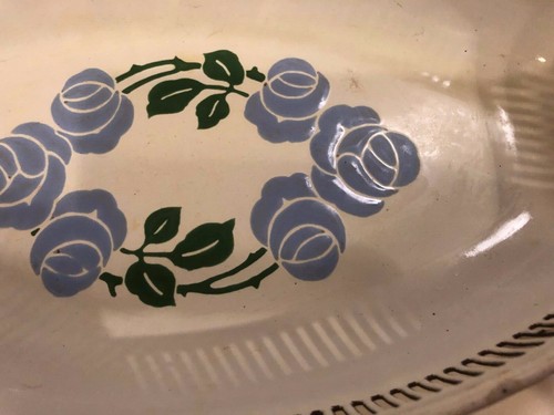 Blau-weiße Emaillegeschirr ovale Brot Servierschale mit blauen Blumen ~ Vintage ~ EN72 - Bild 3 von 9