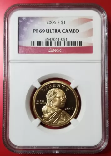VIDEO  -  2006 S SACAGAWEA DOLLAR $1 NGC CERT PF69UC 'Rare Flag Label'     #5327
