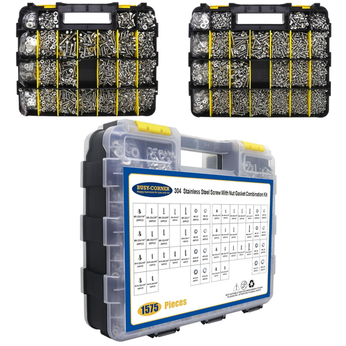 1575 PCS Nuts and Bolts Assortment Kit, Stainless Steel Phillips Pan Head & Flat - Picture 2 of 12