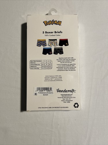 Handcraft Pokemon 5 Pack Boys Boxer Briefs Size 4 - 100% Cotton - NIB - Picture 6 of 13