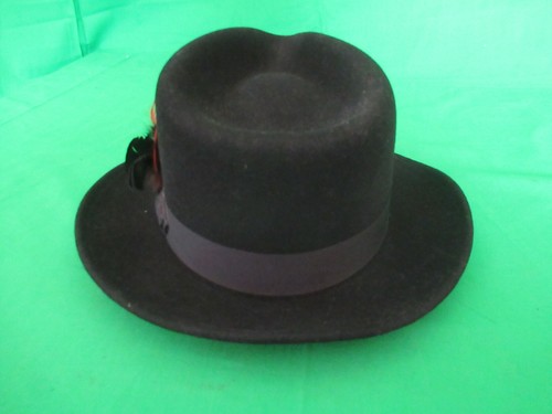 Stetson Avanti Collection Wool Felt Black Hat Fedora Size 7 1⁄/4 58 Red Feather - Picture 6 of 11