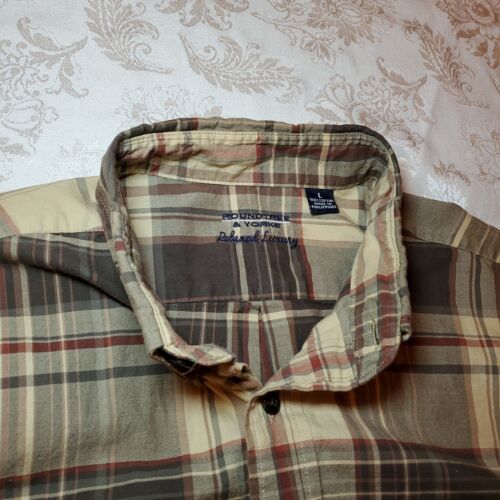 Roundtree Yorke Relaxed Luxury Men's L Plaid Long Sleeve Button Down 100% Cotton - Picture 2 of 4
