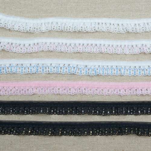 Borde de encaje recogido con volantes estrecho de 15 mm 032 blanco rosa azul o negro y mixto - Imagen 1 de 13