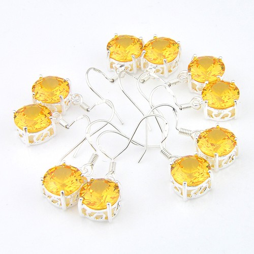 Big Offer Dazzling 5PRS Round Shape Pink Tourmaline Gems Silver Dangle Earrings - Picture 8 of 11