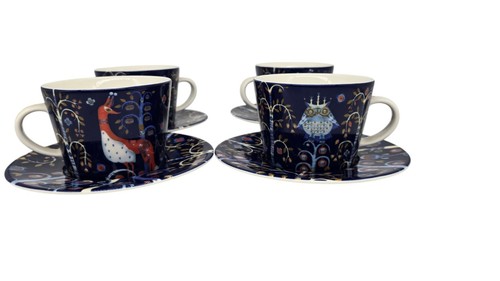 iittala Taika Cup N Saucer Blue Owl Woodland Creatures Klaus Haapaniem Set Of 4 - Picture 5 of 16