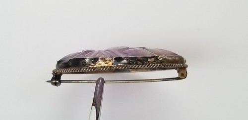 Antike chinesische Export Sterlingsilber geschnitzte Amethyst Blume Anstecknadel Brosche - Bild 7 von 10