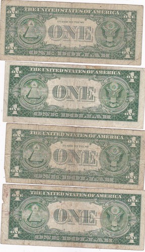 KAPPYSCOINS WC220 ESTATE LOT OF FOUR OLD $1 .00 SILVER CERTIFICATES CIRCS - Picture 2 of 2